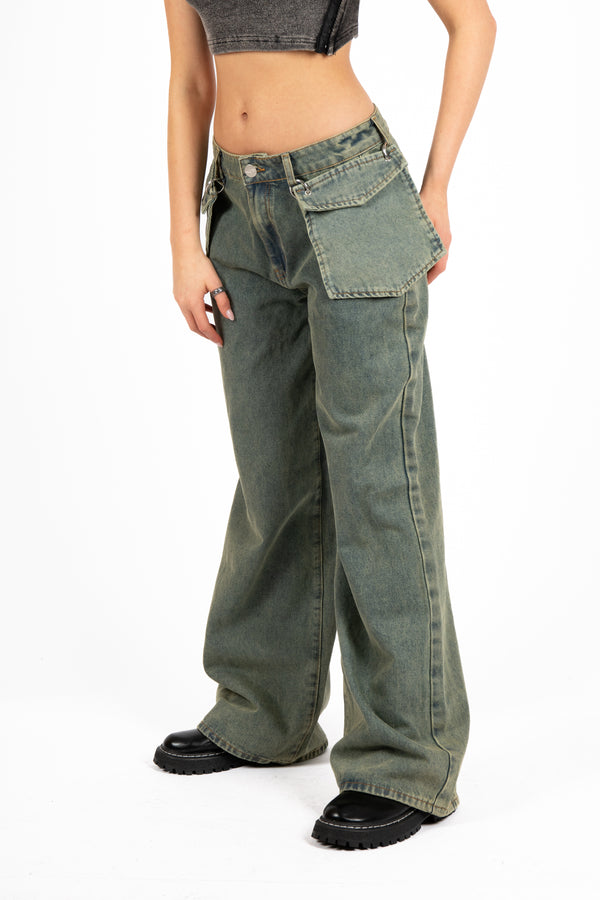 liquor & poker Dirty Wash Denim Baggy Pocket Jean