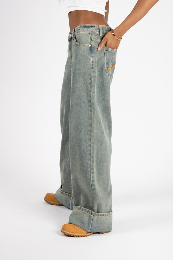 Liquor & Poker Dirty Wash Mid Rise Baggy Jeans