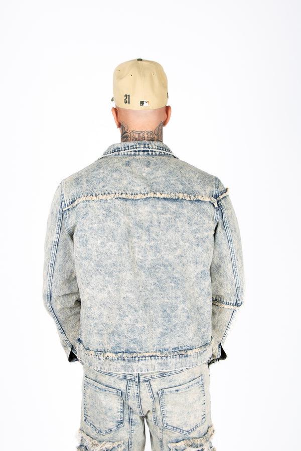 liquor & Poker DISTRESSED ZIP UP DENIM JACKET