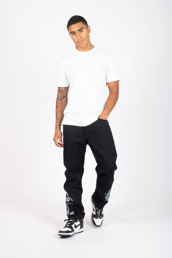 Liquor & Poker Dragon Embroidered Straight Leg Jeans
