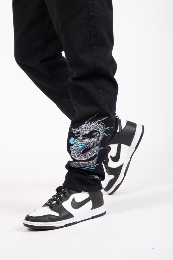 Liquor & Poker Dragon Embroidered Straight Leg Jeans