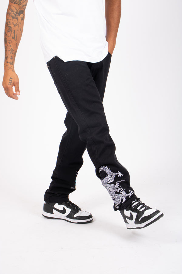 Liquor & Poker Dragon Embroidered Straight Leg Jeans