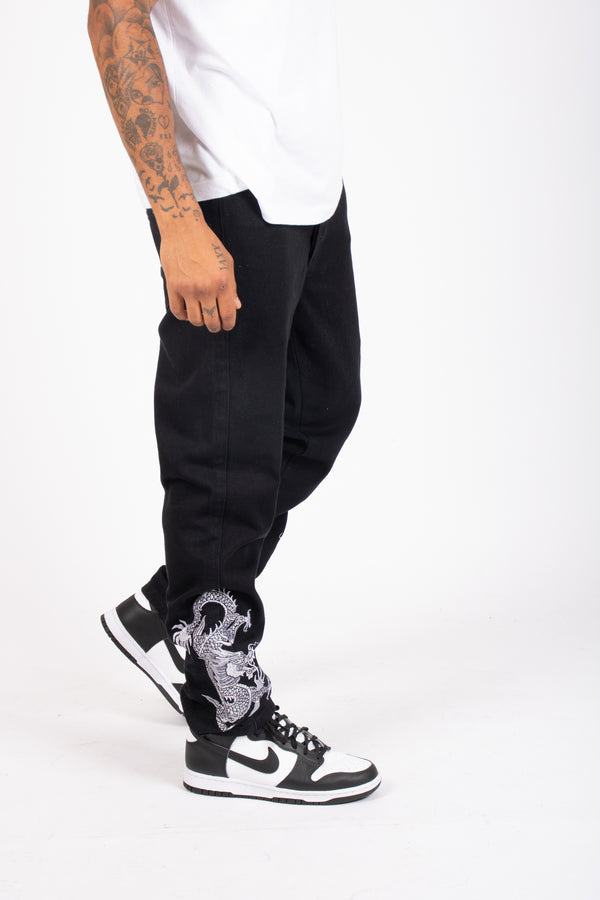 liquor & poker Dragon Embroidered Straight Leg Jeans