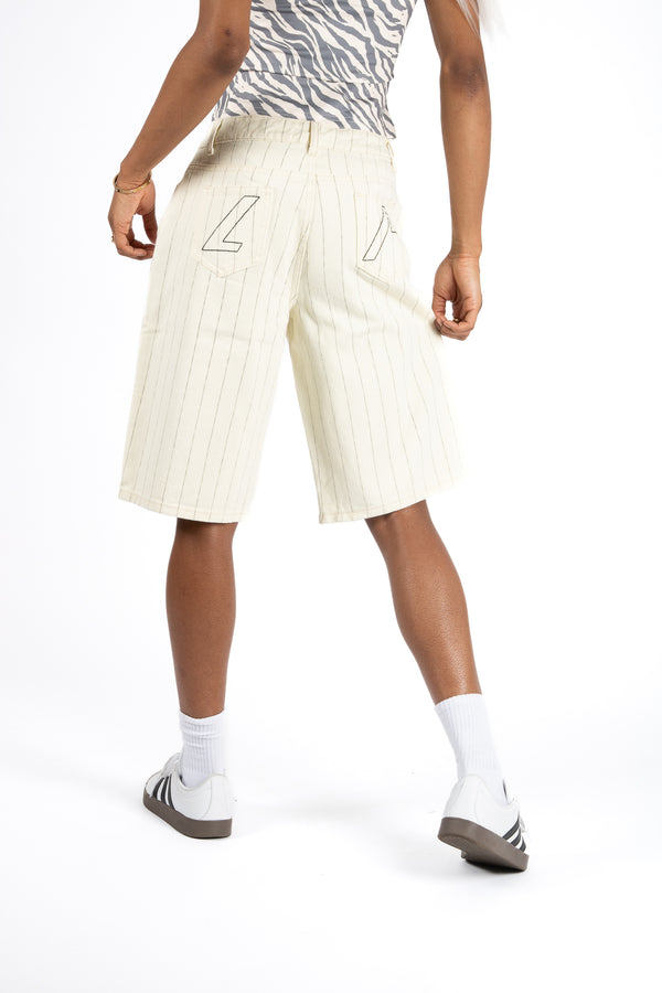 Liquor & Poker Ecru Pinstripe Denim Jorts