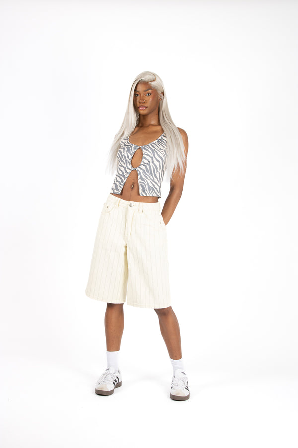 Liquor & Poker Ecru Pinstripe Denim Jorts