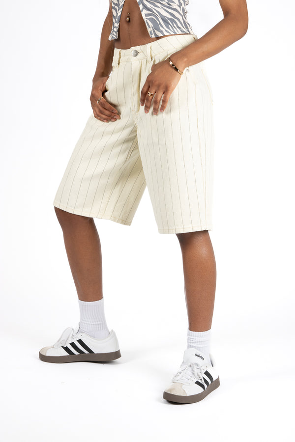 liquor & poker Ecru Pinstripe Denim Jorts