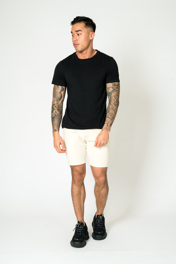 liquor & poker Ecru Slim-Fit Denim Shorts