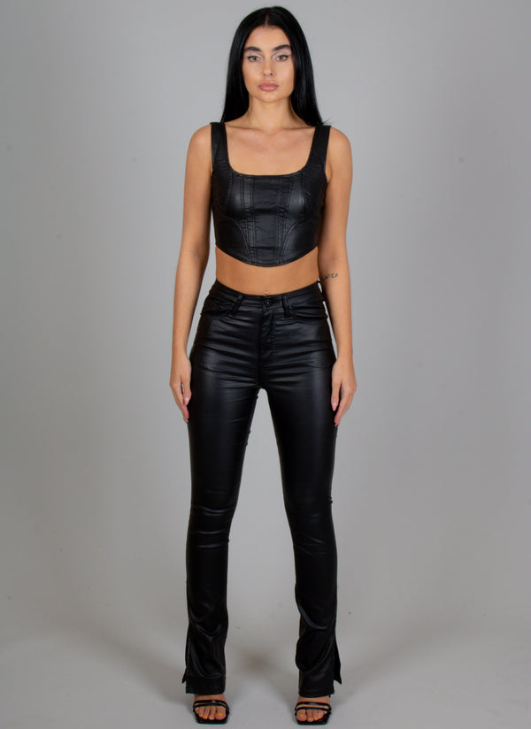 Liquor & Poker Fae Black Faux Leather Slit Trousers