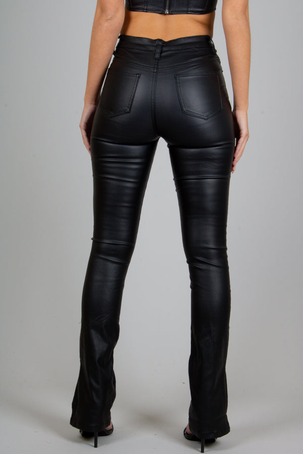 Liquor & Poker Fae Black Faux Leather Slit Trousers
