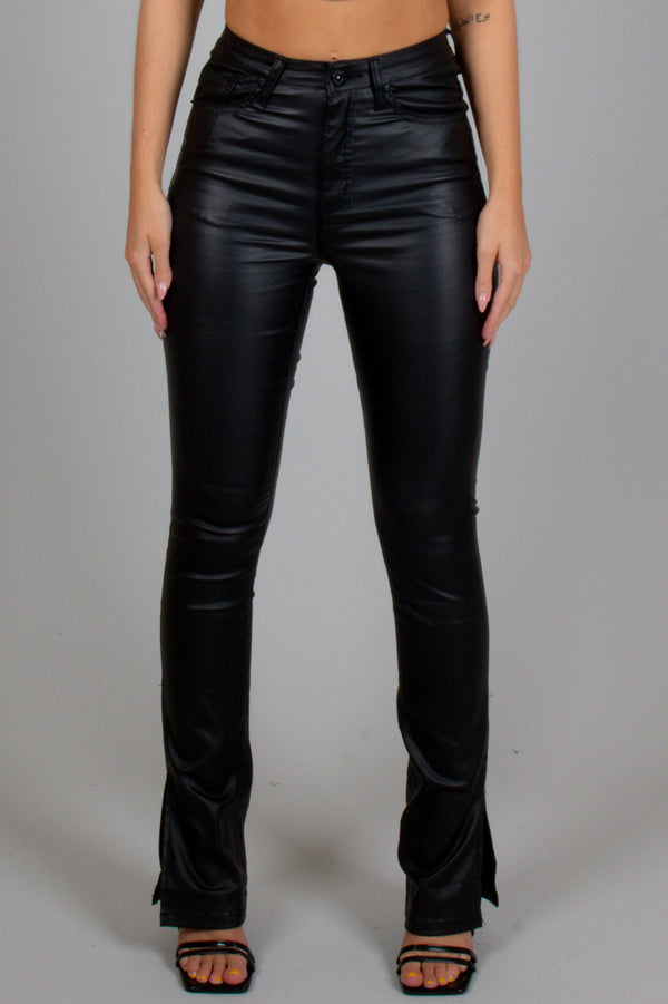 liquor & poker Fae Black Faux Leather Slit Trousers