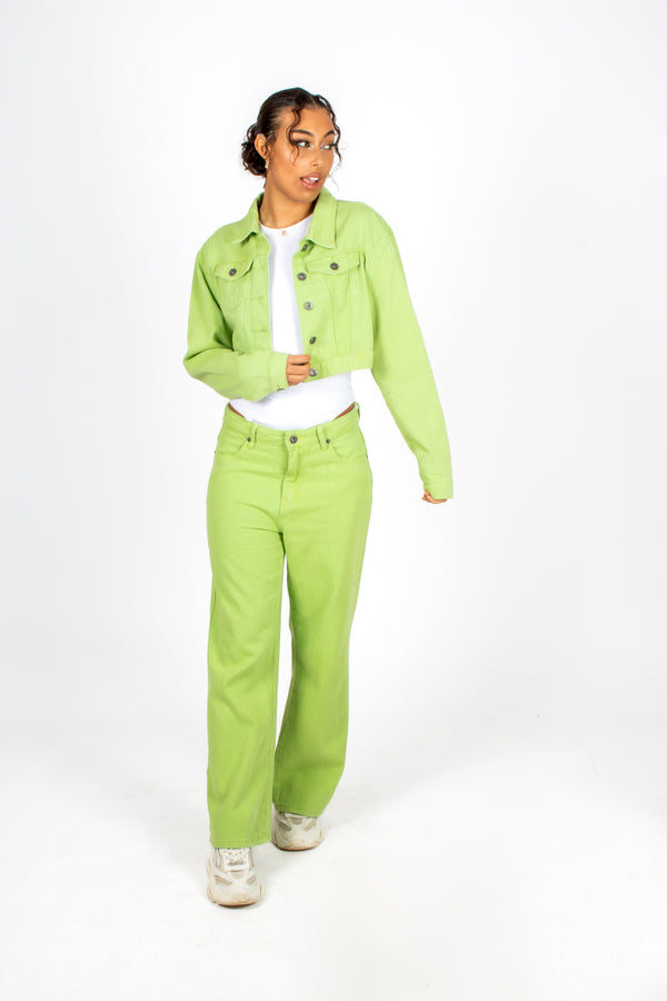 Liquor & Poker Fae Lime Green Boxy Denim Jacket