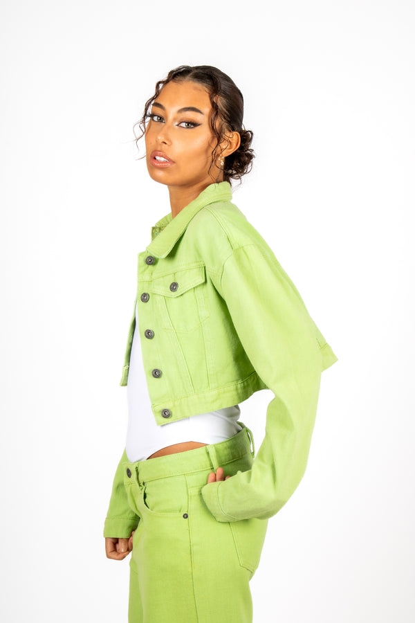 liquor & poker Fae Lime Green Boxy Denim Jacket