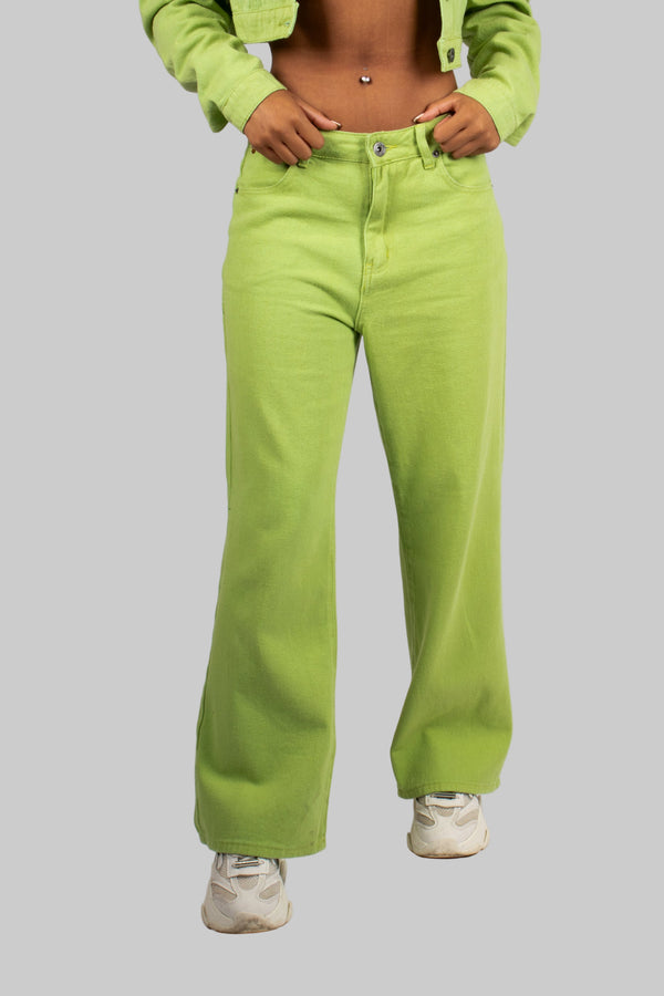 liquor & poker Fae Lime Green Mom Jean