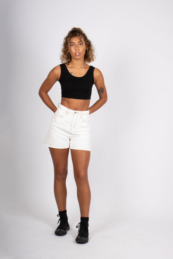 liquor & poker Fae White High-Waisted Denim Shorts