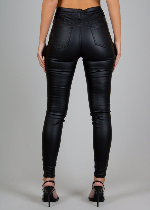 Liquor & Poker Faux Black Leather Skinny Trouser