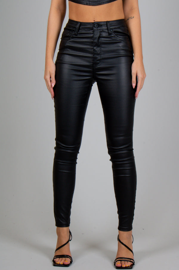 liquor & poker Faux Black Leather Skinny Trouser
