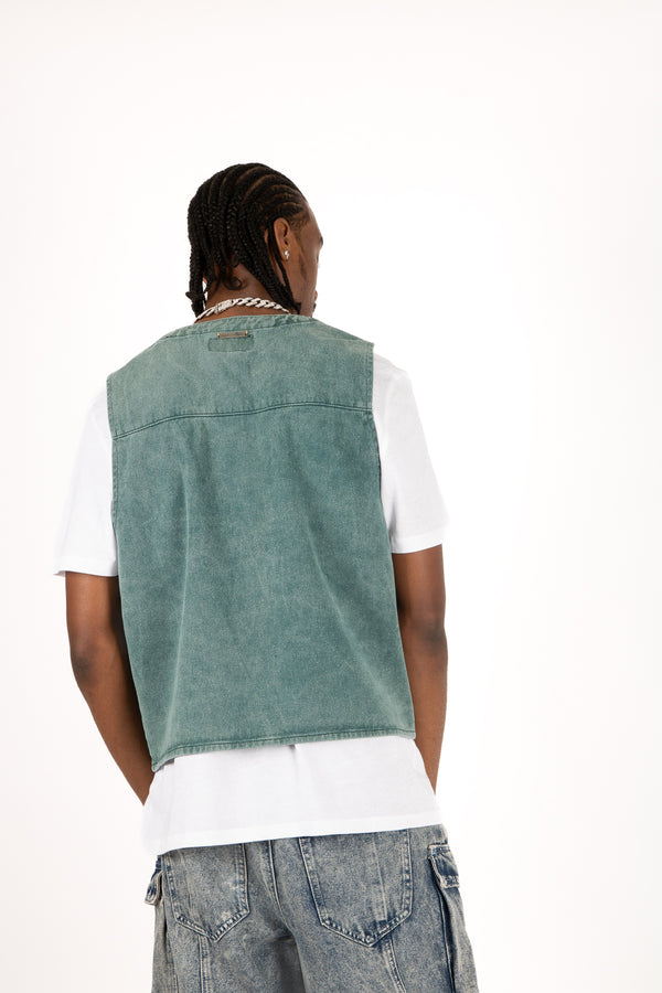 Liquor & Poker Forest Green Denim Gilet