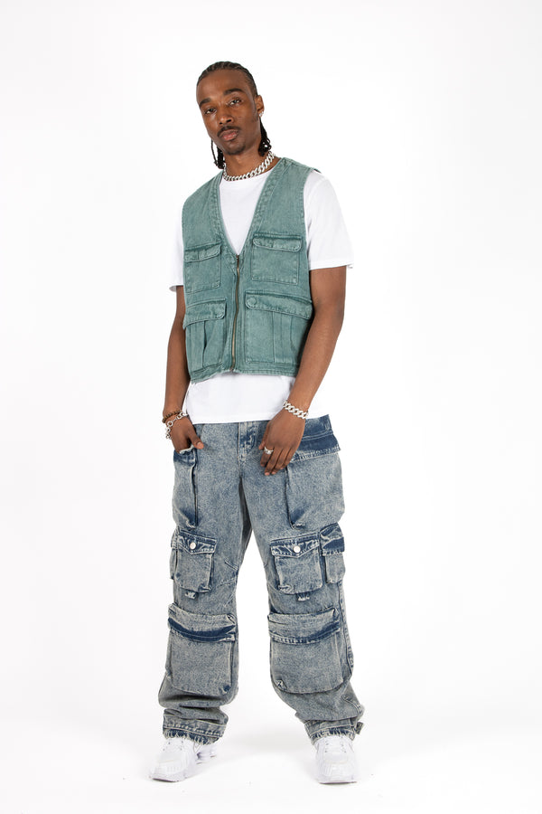Liquor & Poker Forest Green Denim Gilet