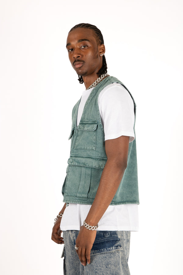 Liquor & Poker Forest Green Denim Gilet