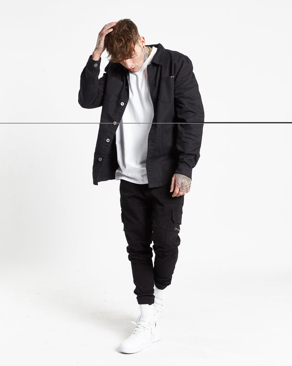 liquor & poker Fort Utility Black Twill Denim Shirt