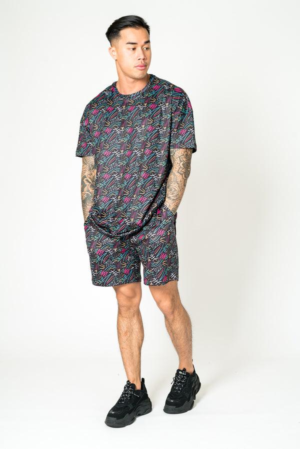 Liquor & Poker Graffiti Printed Black Shorts