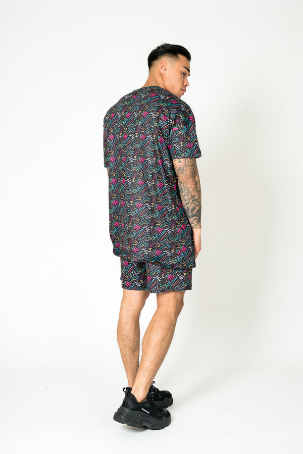 Liquor & Poker Graffiti Printed Black Shorts