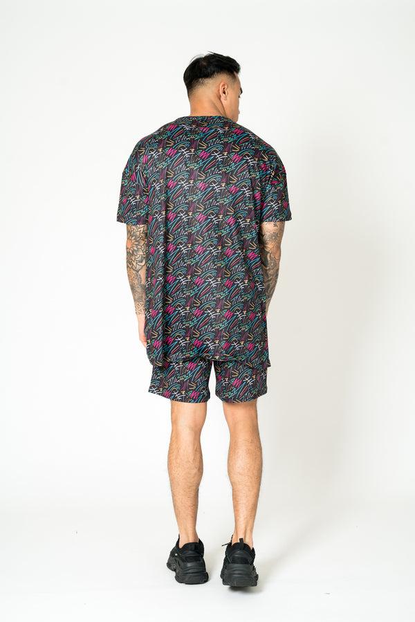 Liquor & Poker Graffiti Printed Black Shorts