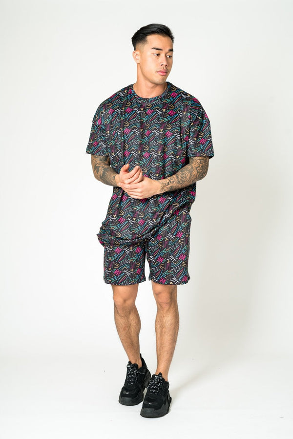 liquor & poker Graffiti Printed Black Shorts