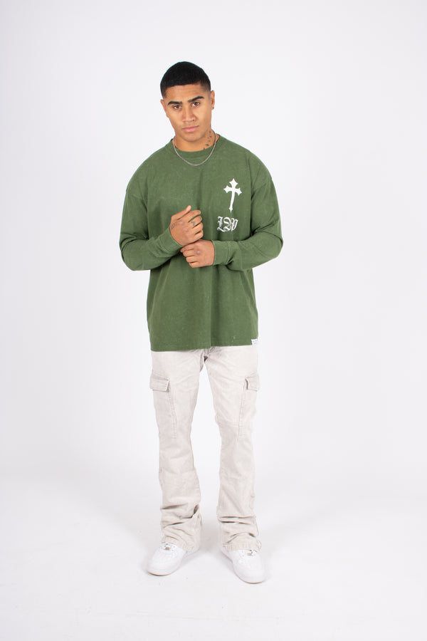 Liquor & Poker Green Long Sleeve T - Only The Blessed