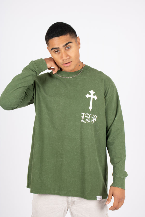 Liquor & Poker Green Long Sleeve T - Only The Blessed