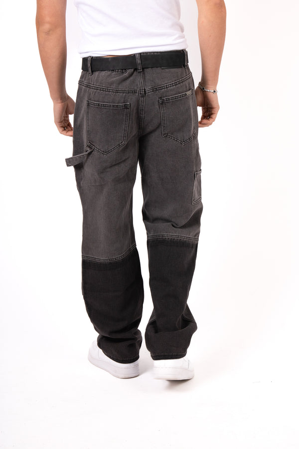 Liquor & Poker Grey & Black Patchwork Frayed Hem Jeans