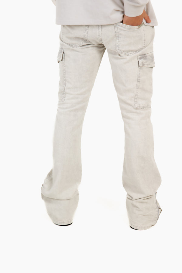 Liquor & Poker Grey Corduroy Slim Stacked Cargo