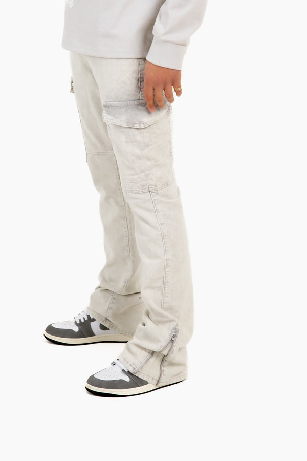 Liquor & Poker Grey Corduroy Slim Stacked Cargo