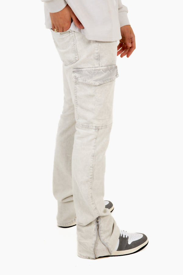 liquor & poker Grey Corduroy Slim Stacked Cargo