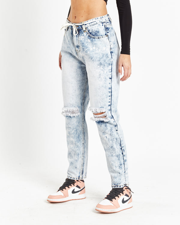liquor & poker Ice-Wash Ripped Knee Mom Jeans
