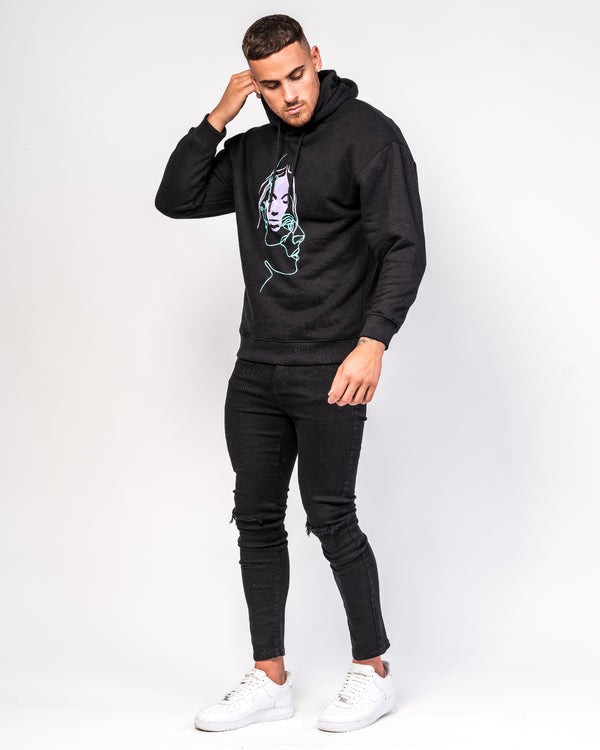 Liquor & Poker Illustrated Faces Relaxed Black Hoody