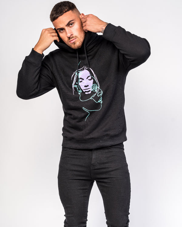 liquor & poker Illustrated Faces Relaxed Black Hoody