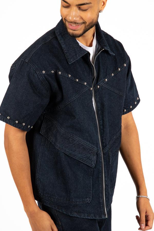 liquor & poker Indigo Denim Shirt With Stud Detail