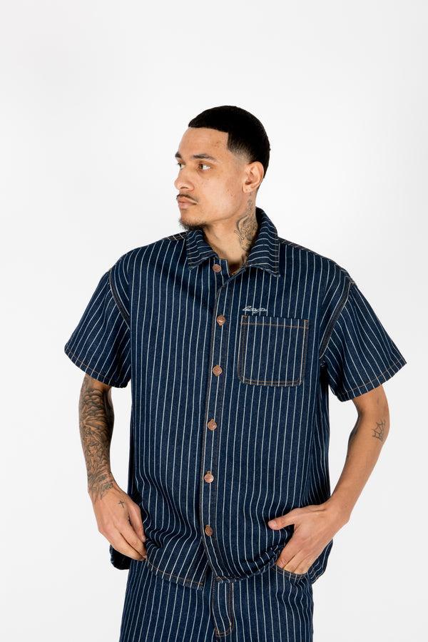 Liquor & Poker Indigo Pinstripe Varsity Denim Shirt