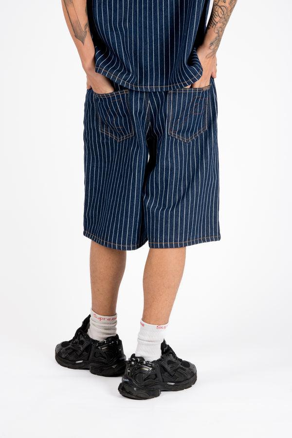 Liquor & Poker Indigo Pinstripe Varsity Jorts
