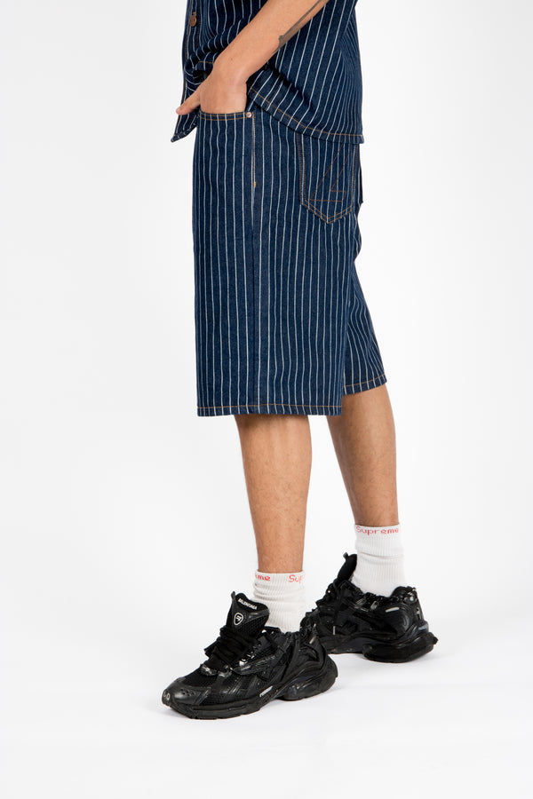 Liquor & Poker Indigo Pinstripe Varsity Jorts