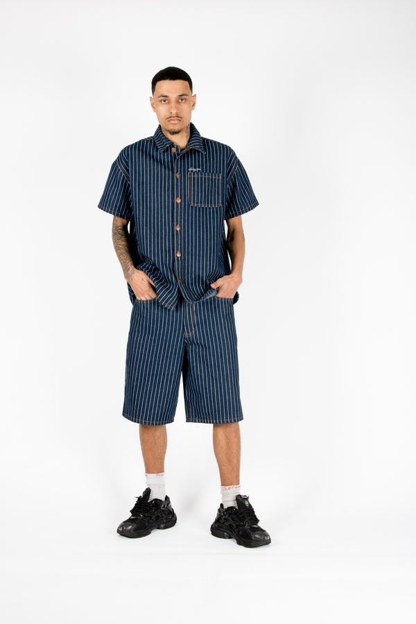 Liquor & Poker Indigo Pinstripe Varsity Jorts
