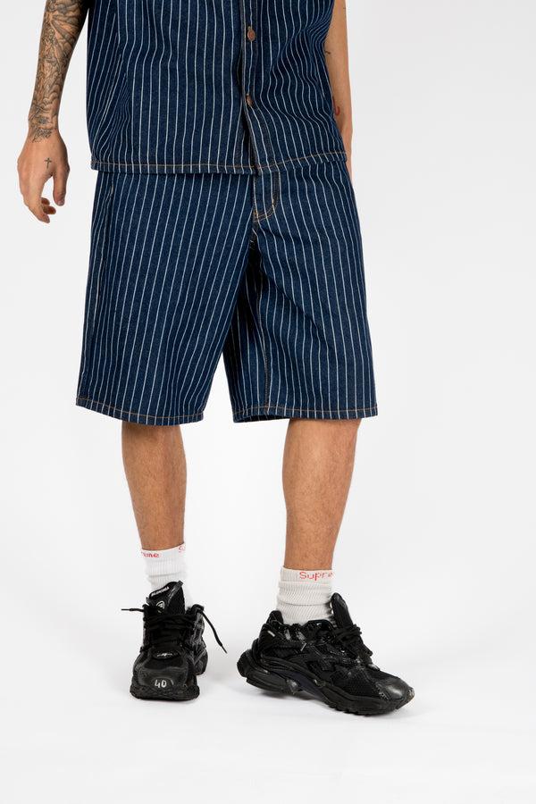 liquor & poker Indigo Pinstripe Varsity Jorts