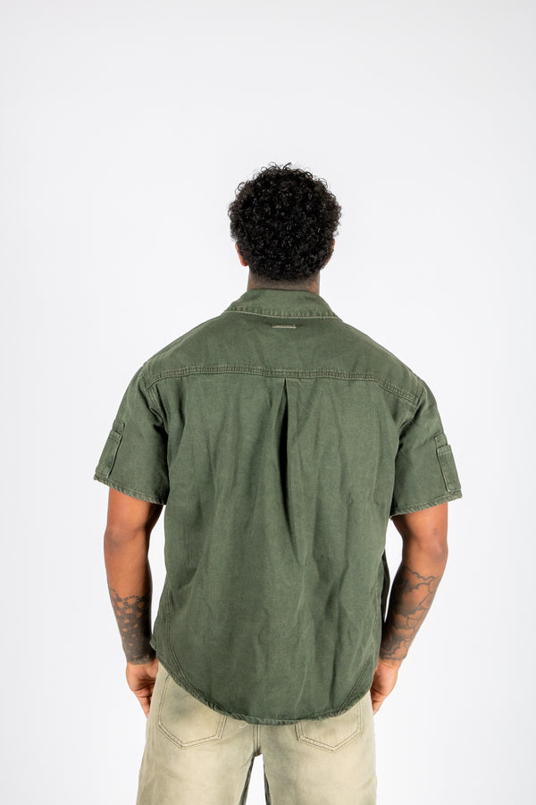 Liquor & Poker Khaki Panelled Detail Denim Shirt