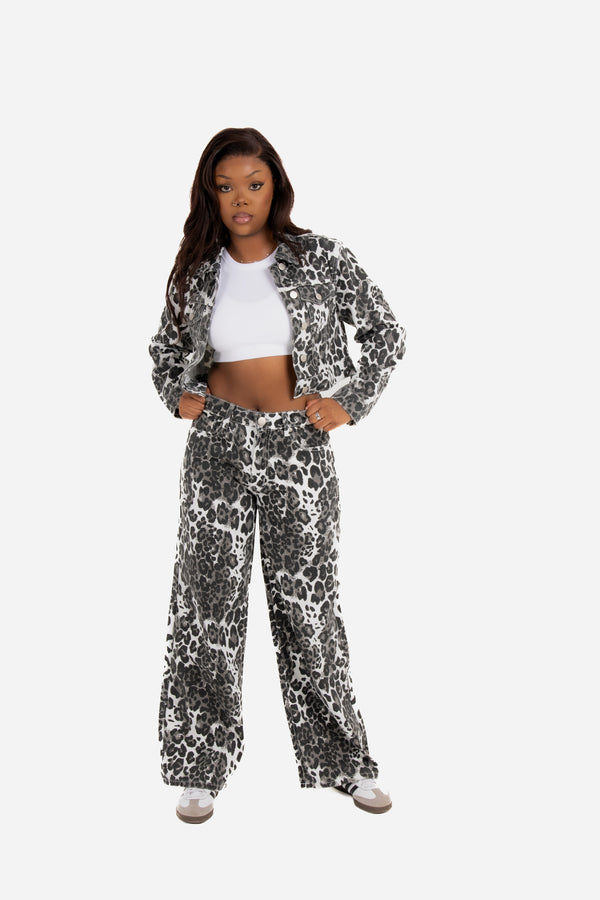 Liquor & Poker Leopard Print Fitted Denim Jacket