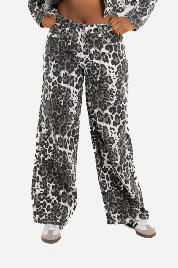 Liquor & Poker Leopard Print Wide Leg Jeans
