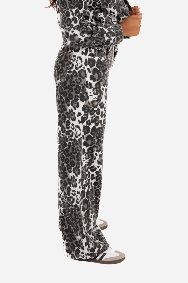 Liquor & Poker Leopard Print Wide Leg Jeans