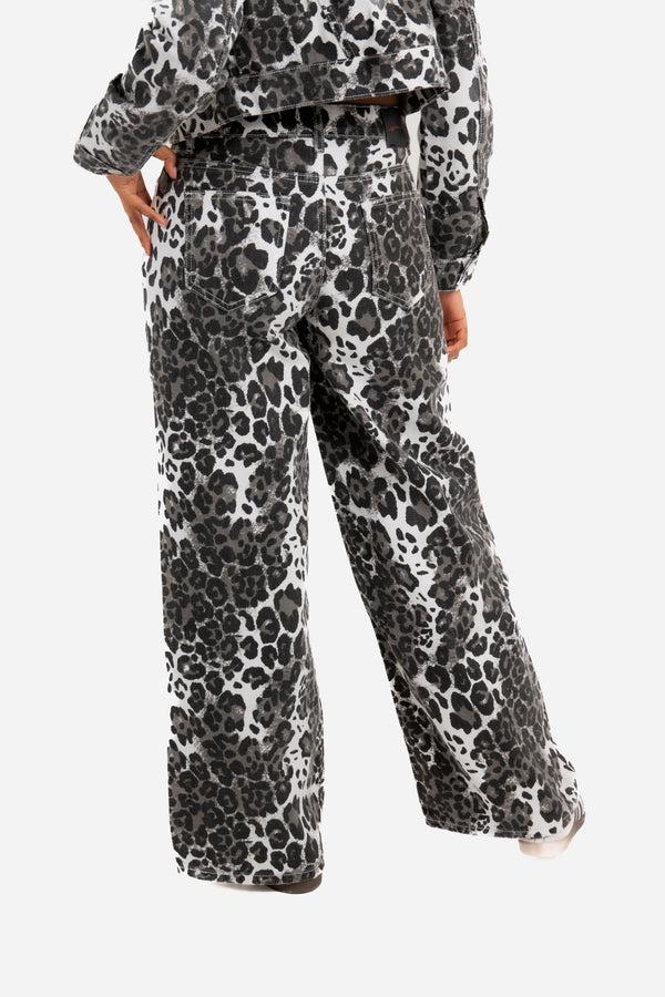 liquor & poker Leopard Print Wide Leg Jeans