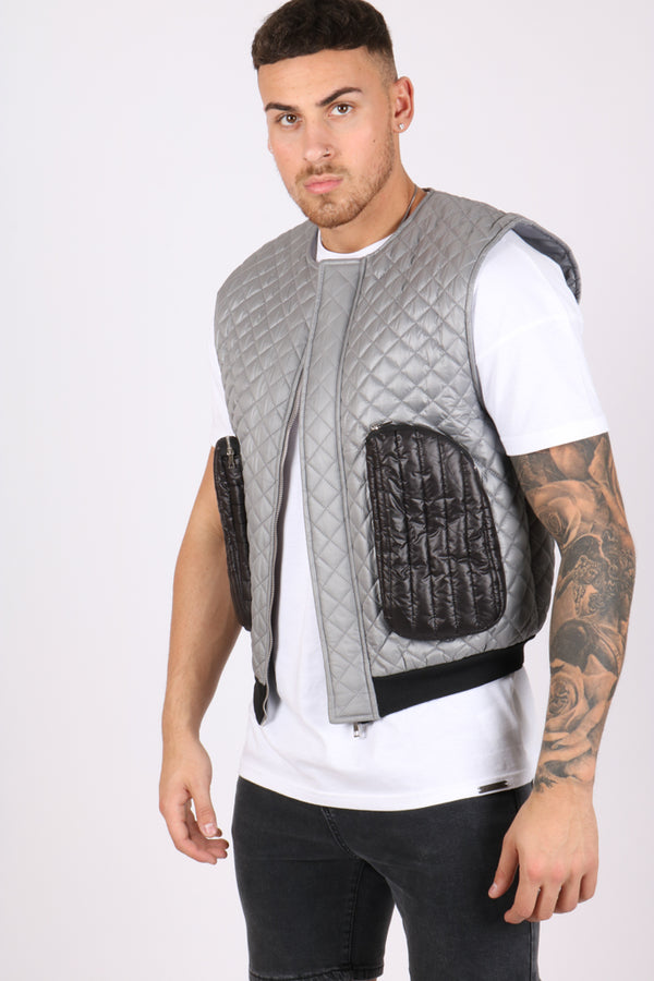 liquor & poker Light Grey Puffa Gilet Vest