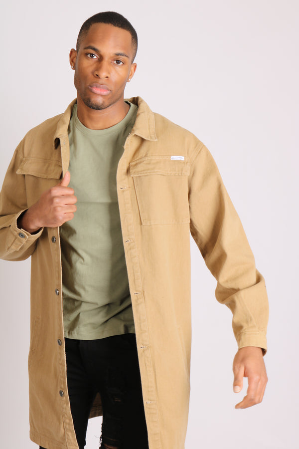 Liquor & Poker Longline Worker Shacket In Tan